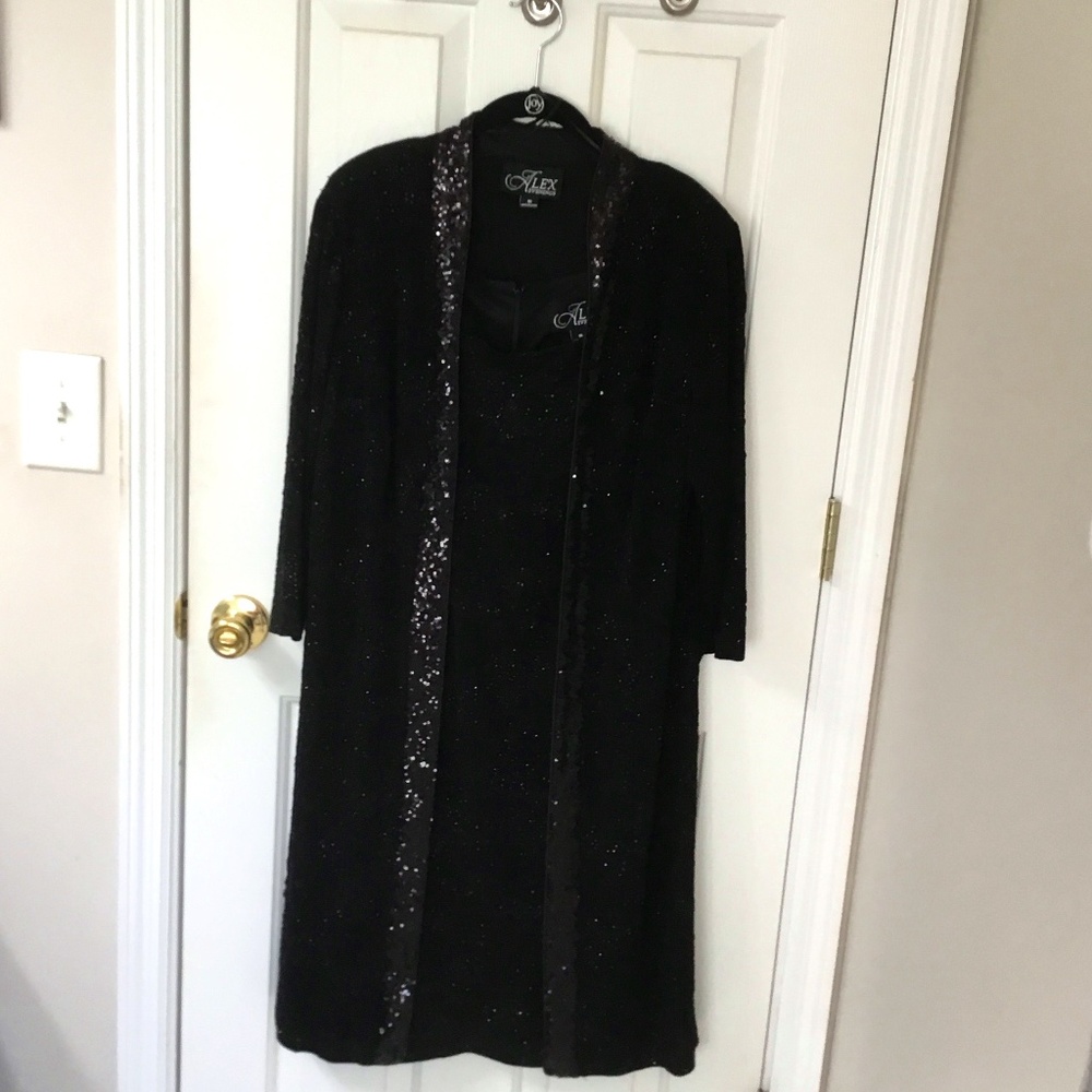 2Piece Alex Evenings Black Dress with Gorgeous Topper, NWT, Size 16